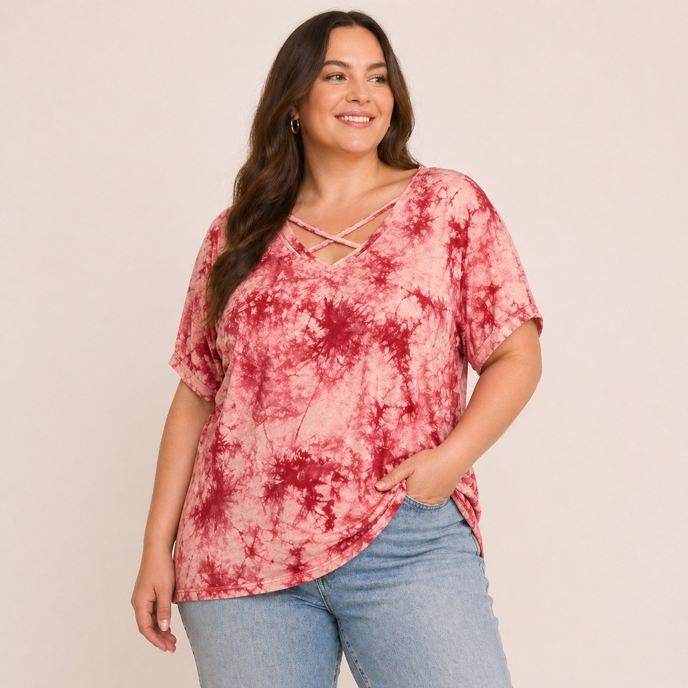Hayden Los Angeles Pink Tie Due V-Neck Tee, 1XL